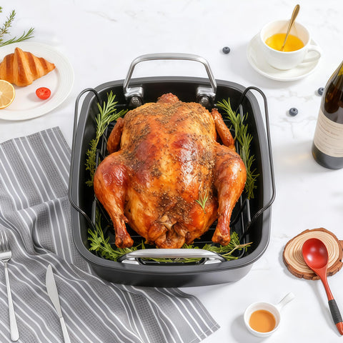 Fimary multi-use roasting pan for ribs, veggies, or fish