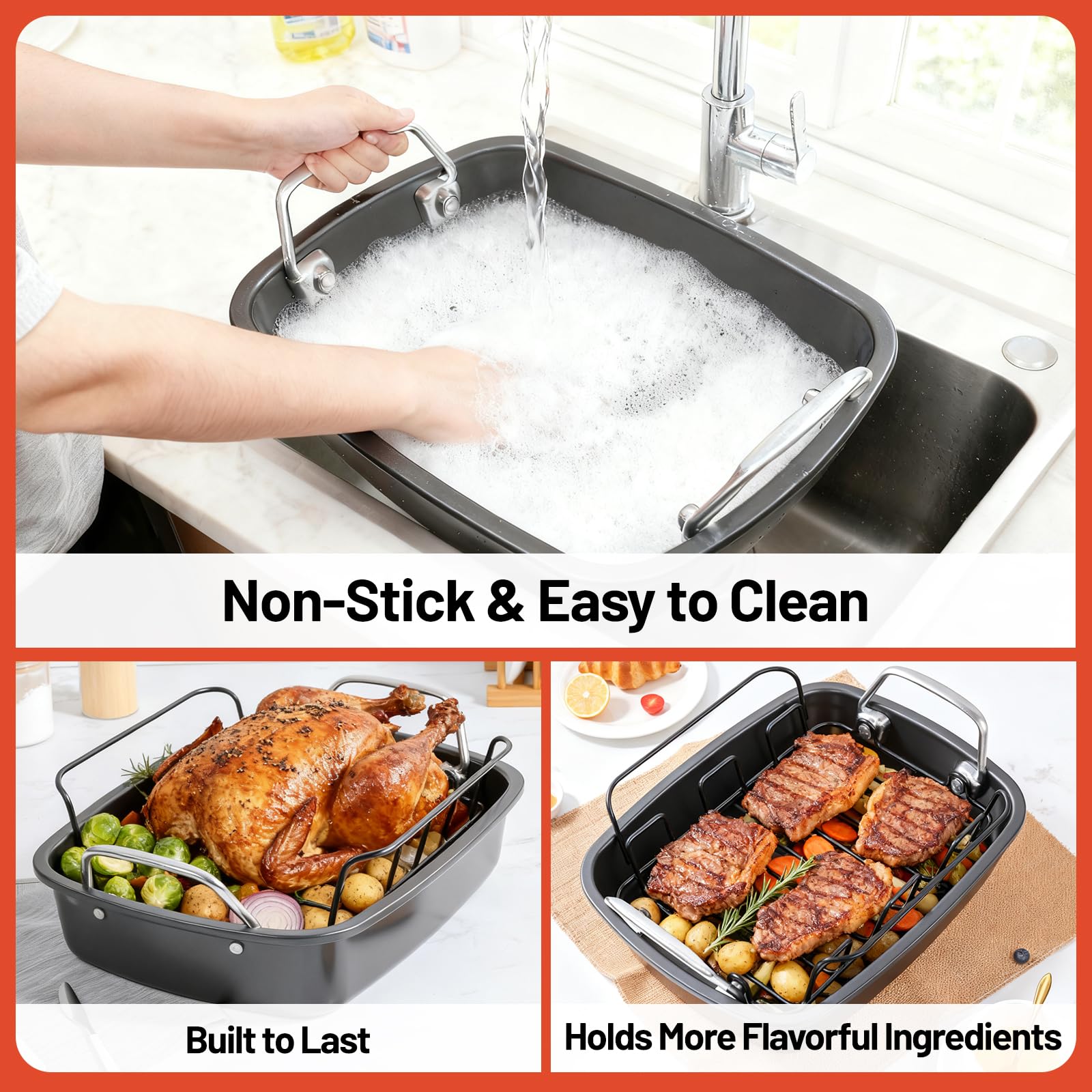 Fimary 17x13x4in oven-safe roasting pan fits standard ovens
