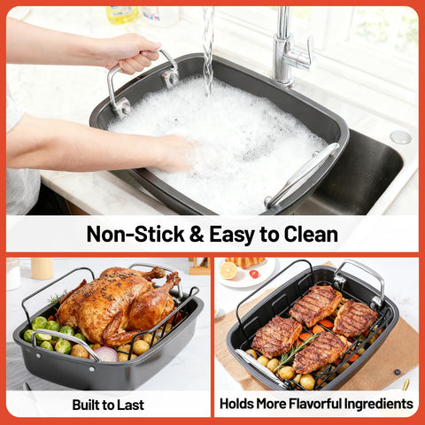 Fimary 17x13x4in oven-safe roasting pan fits standard ovens