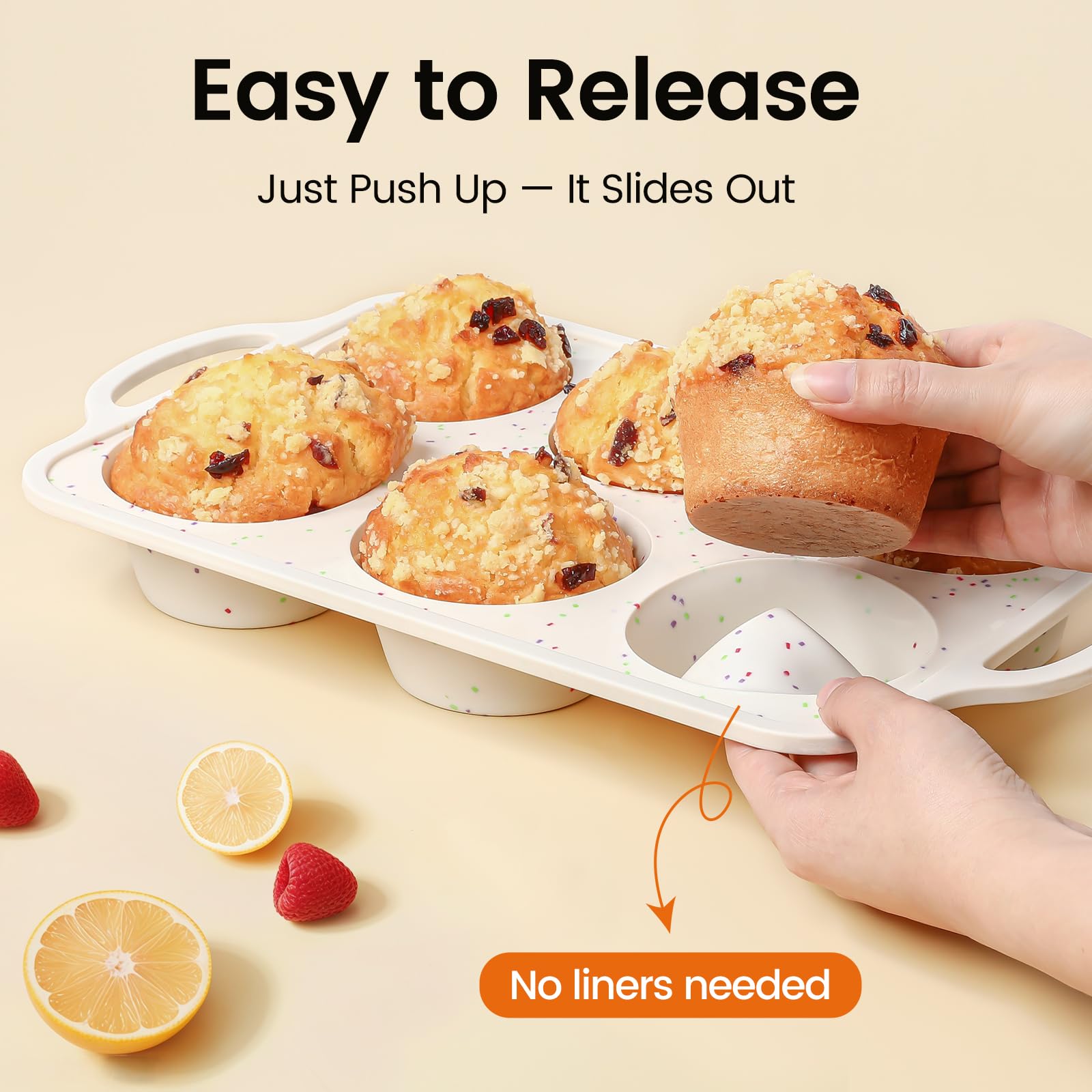 Fimary jumbo muffin pan in the oven for high-heat baking.