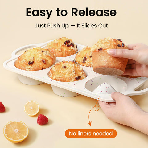 Fimary jumbo muffin pan in the oven for high-heat baking.