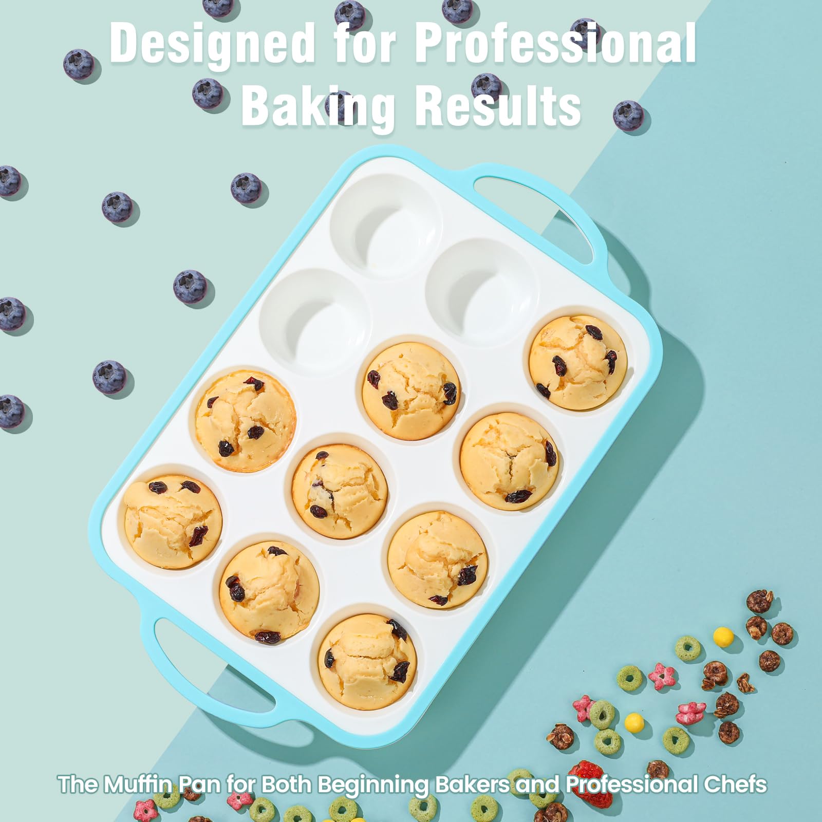 Fimary silicone muffin pans show 12-cup capacity for even batches