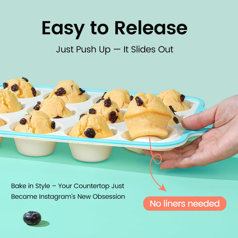 Fimary muffin pans with metal reinforced frame prevent warping during baking