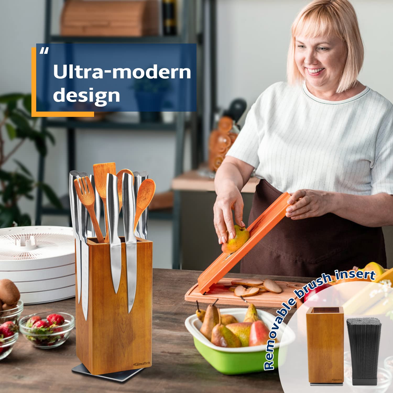 Fimaten FSC-certified acacia wood reinforces durability and sustainability in a premium kitchen display.
