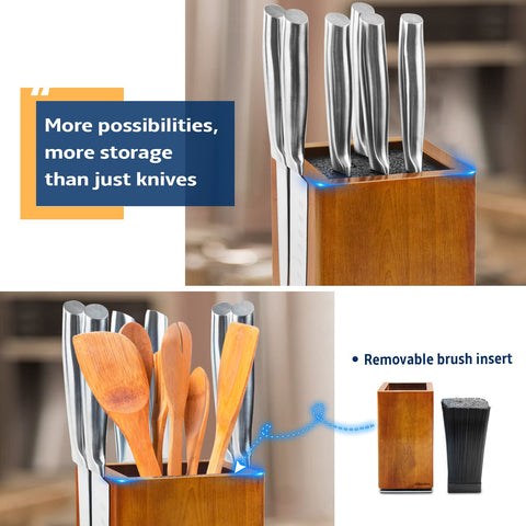 Fimaten rotating knife block base made of stainless steel provides stable support during prep.