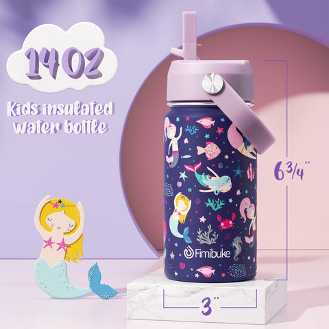 Fimibuke mermaid pattern bottle side view shows easy-grip design