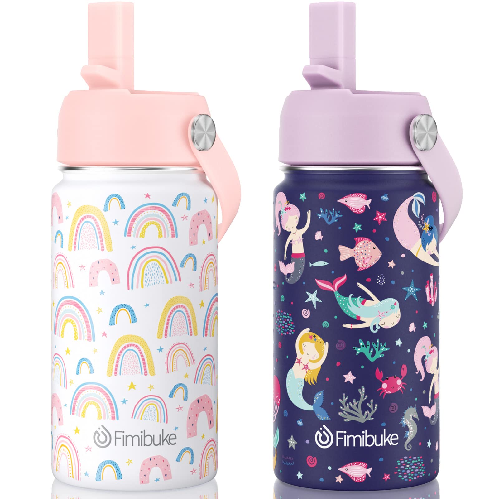Fimibuke rainbow bottle front view highlights colorful kids hydration companion