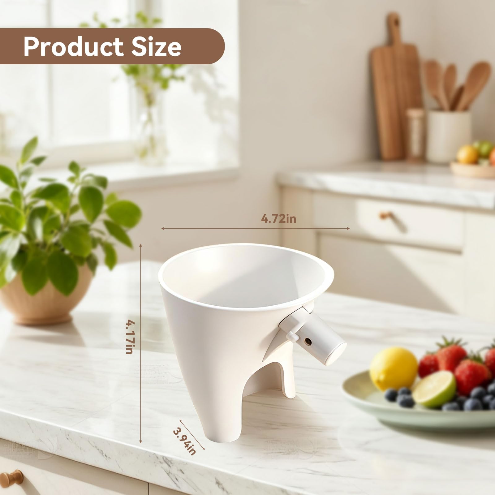 FIMXSD flour funnel with angled spout for precise, drip-free pouring.