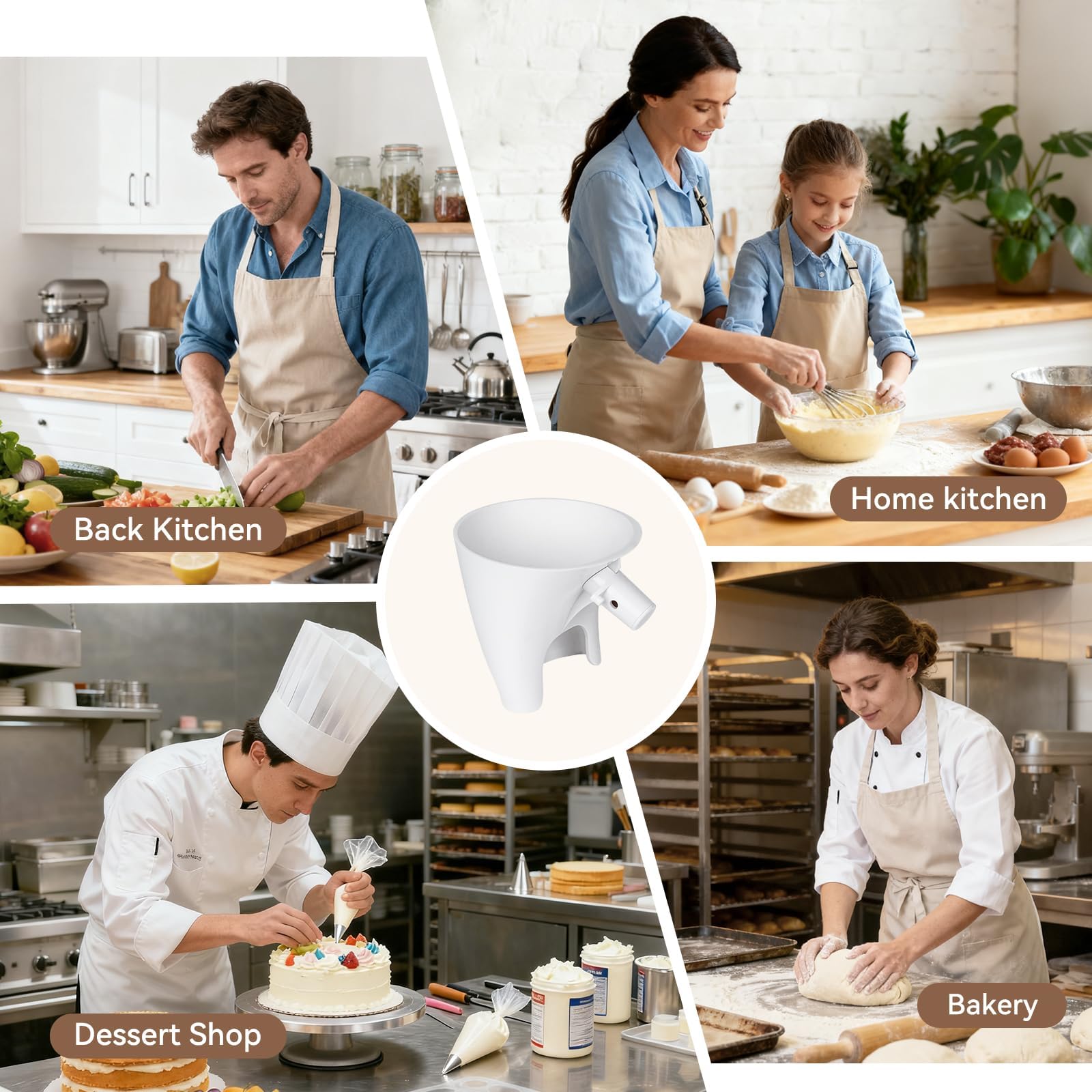 FIMXSD flour funnel enables hands-free pouring during baking.