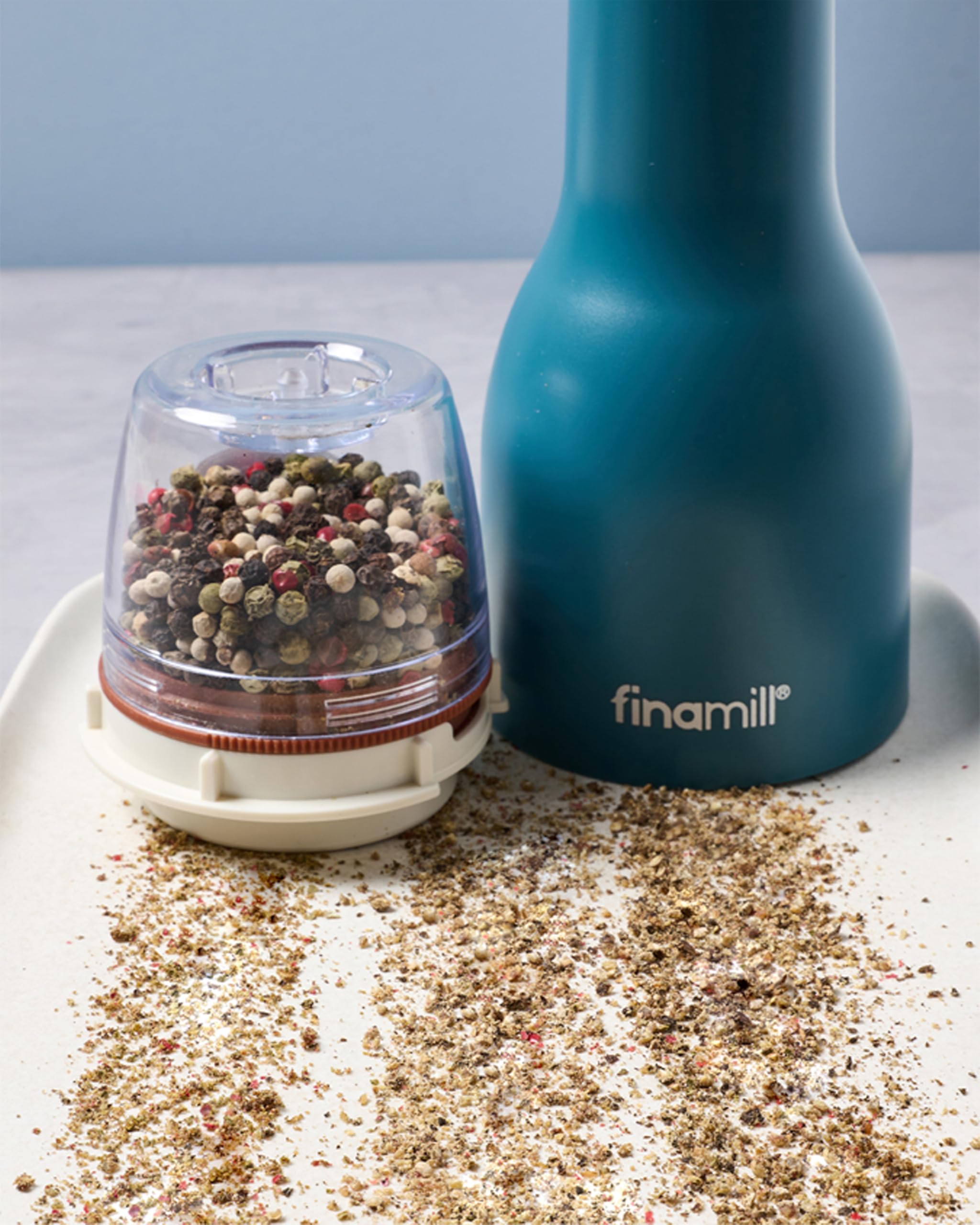 FinaMill compact spice pod organization shows stackable design.