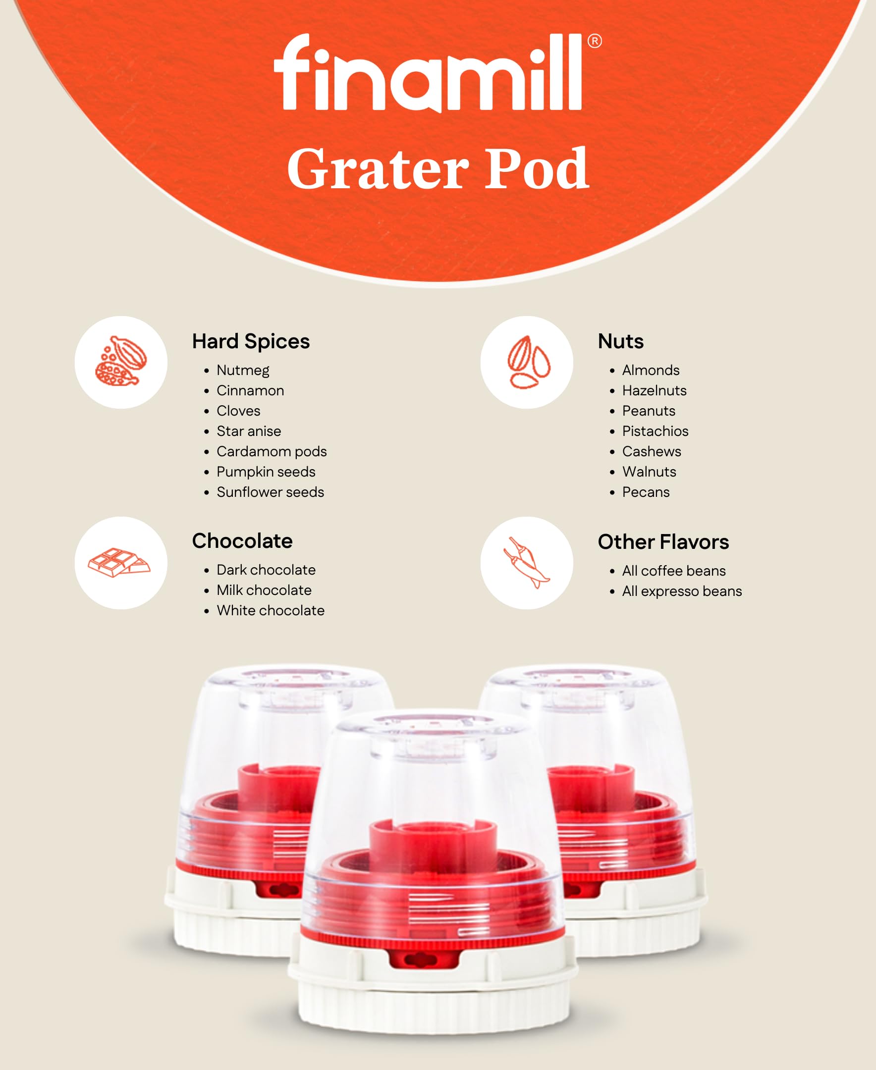 FinaMill Grater Pod grates hard spices to release aroma