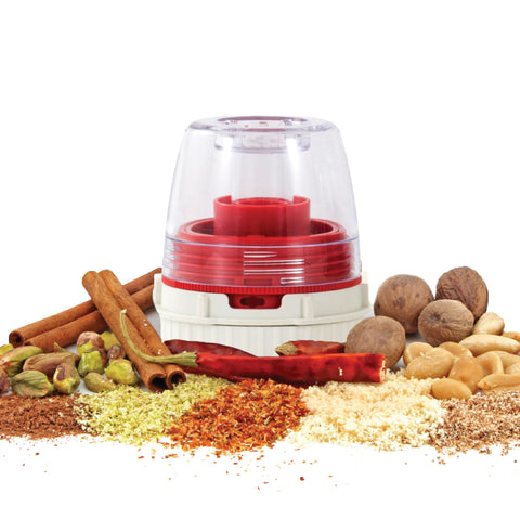 Refillable FinaMill pod design for quick spice swaps and mess-free filling.