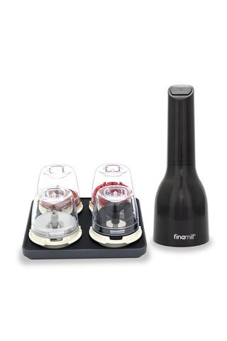 FinaMill Ultimate Gift Set with box and pods organized for spice storage