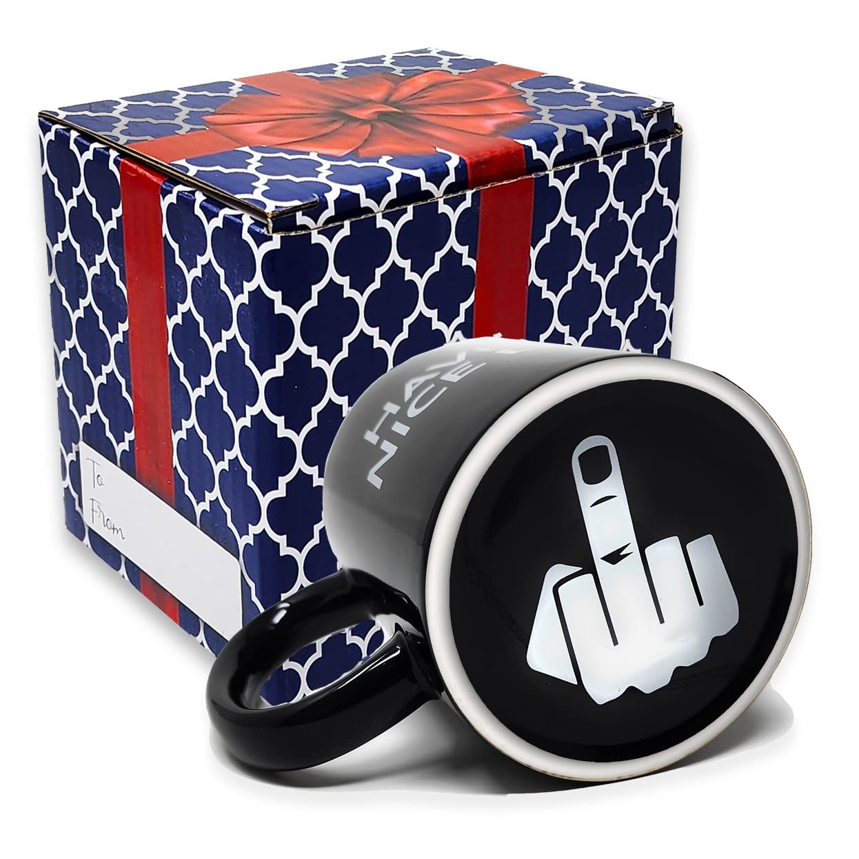 Find Funny Gift Ideas Have A Nice Day mug, middle finger detail, bold sarcasm perfect for gifting.