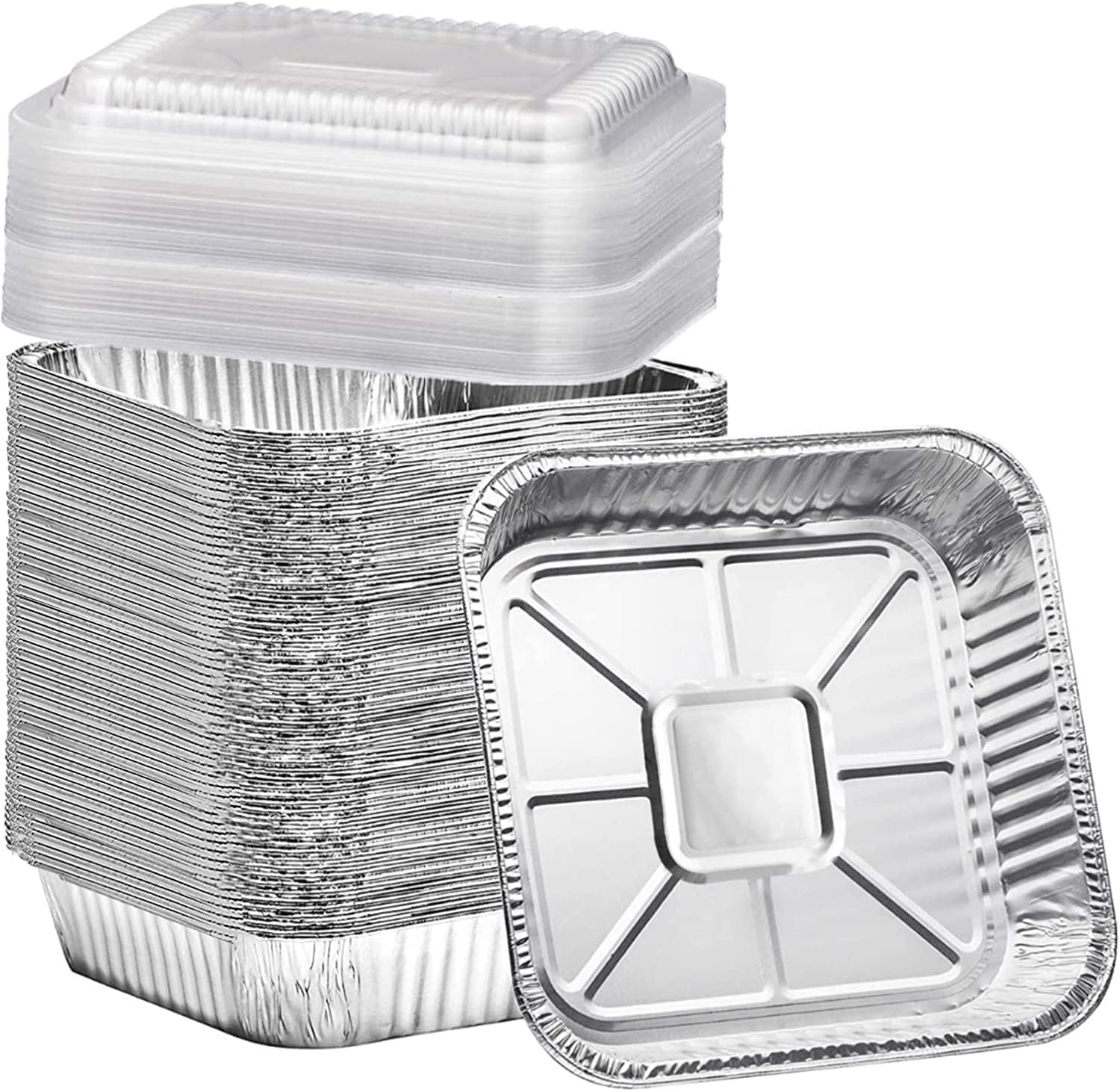Findful 35-pack 8x8 foil pans with lids, ideal for batch cooking and takeout.
