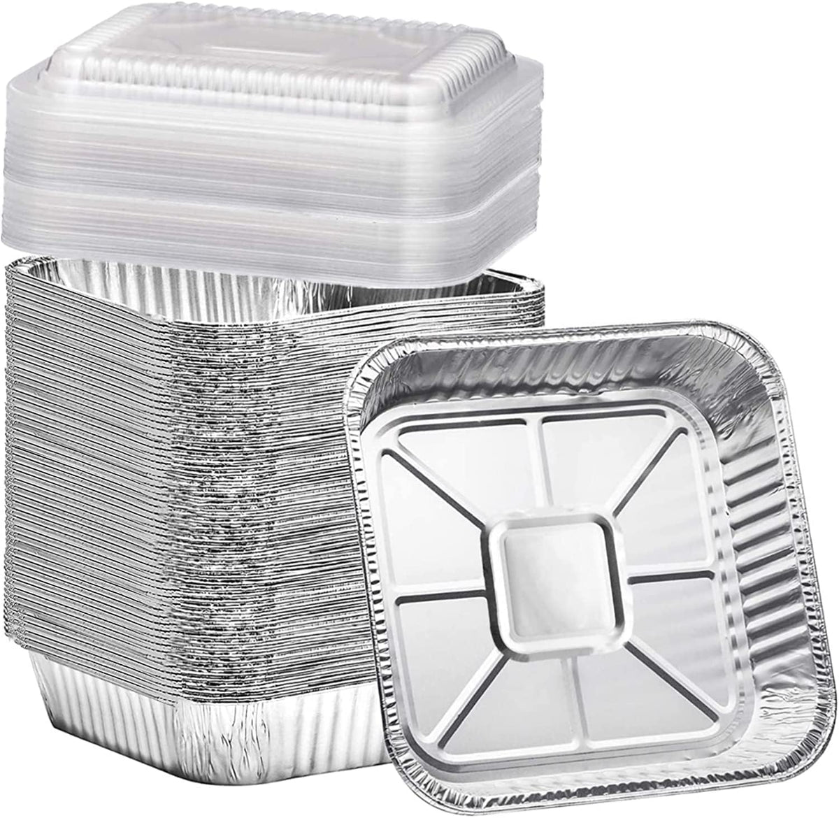 Findful 35-pack 8x8 foil pans with lids, ideal for batch cooking and takeout.