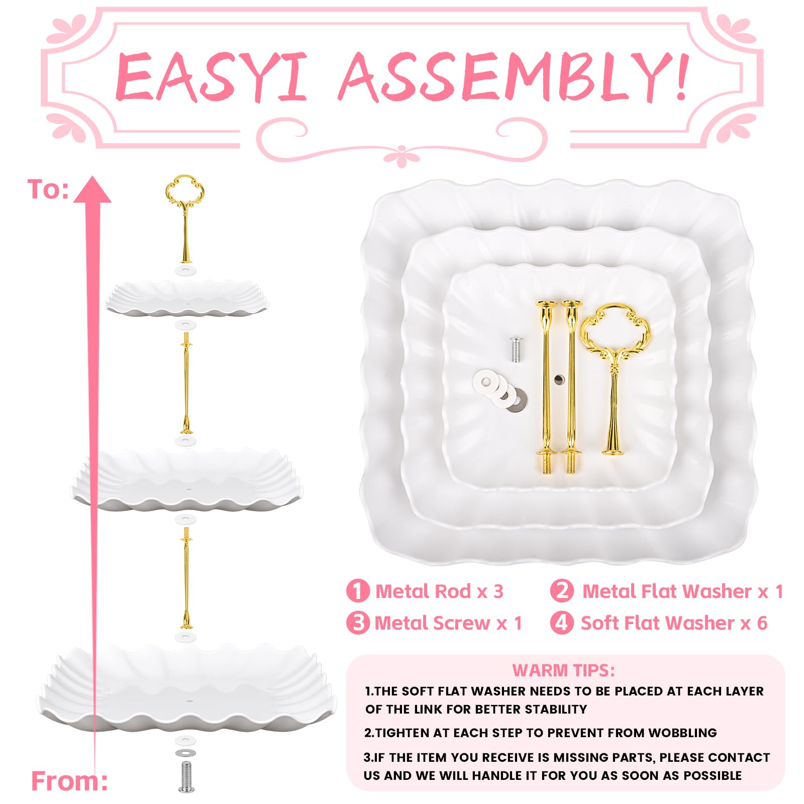 Findful 3-tier stand close-up with wave-edge and gold rods