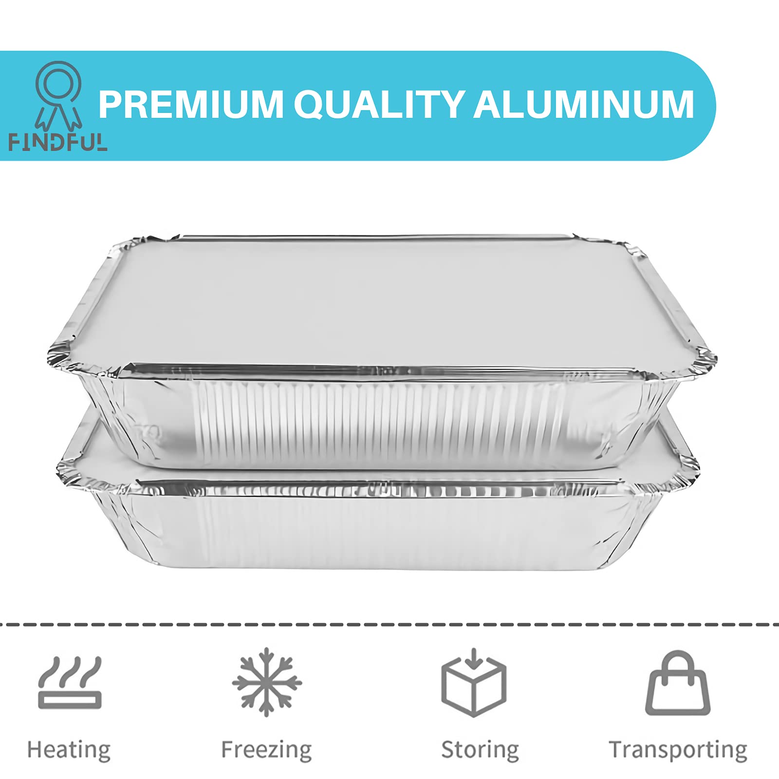 Findful disposable foil pan with cardboard lid, fridge-ready storage solution.