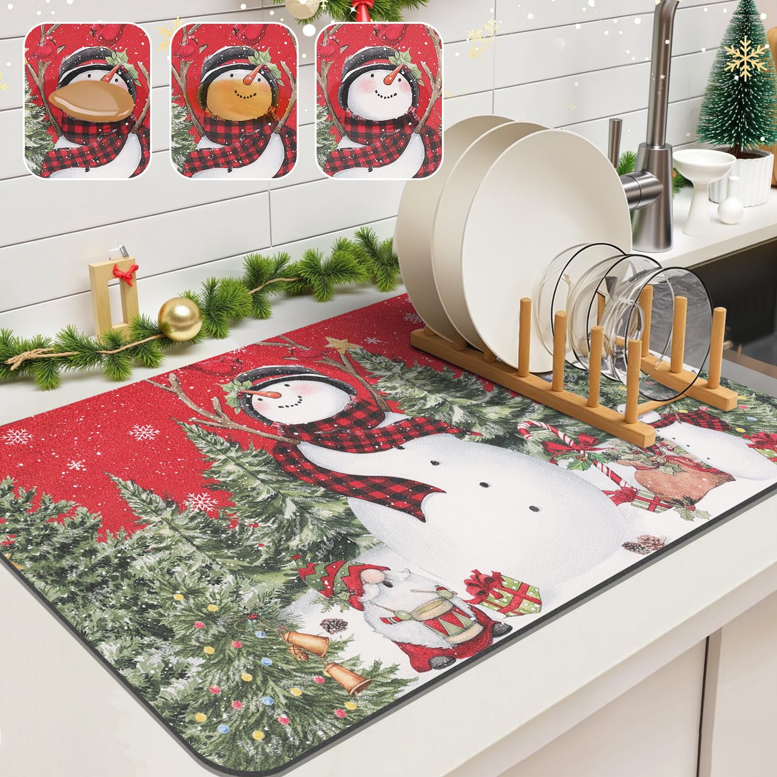 Findosom Christmas dish drying mat in 12x20 inches with fast liquid absorption