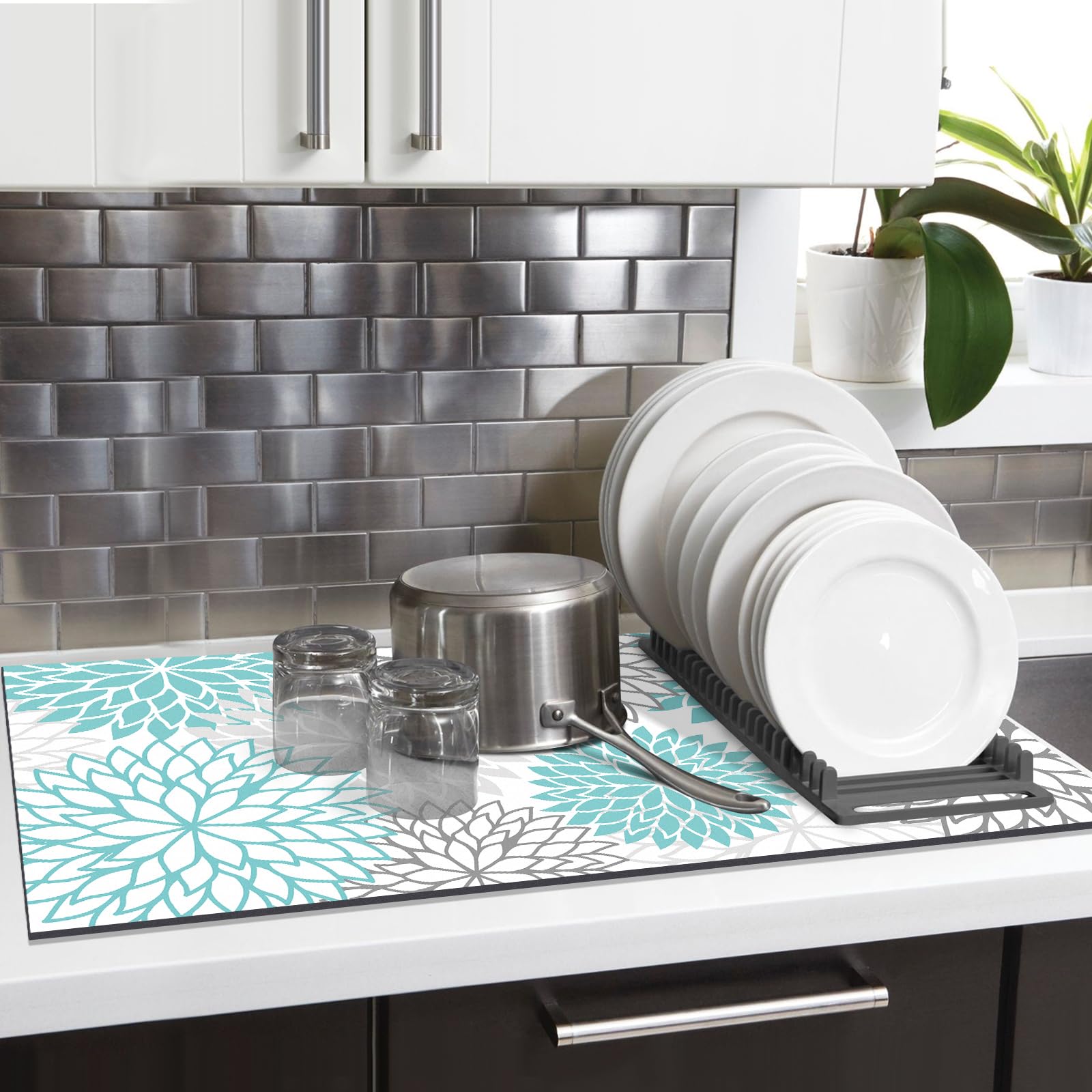 Findosom easy-clean dish drying mat rinses clean quickly