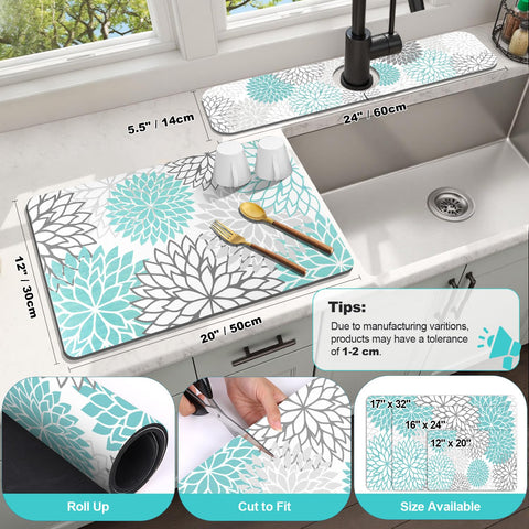 Findosom teal floral sink splash guard protecting counters from splashes