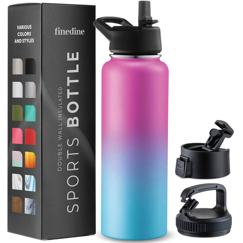 FineDine insulated bottle with Pacific Blue Rose front view highlights temperature retention