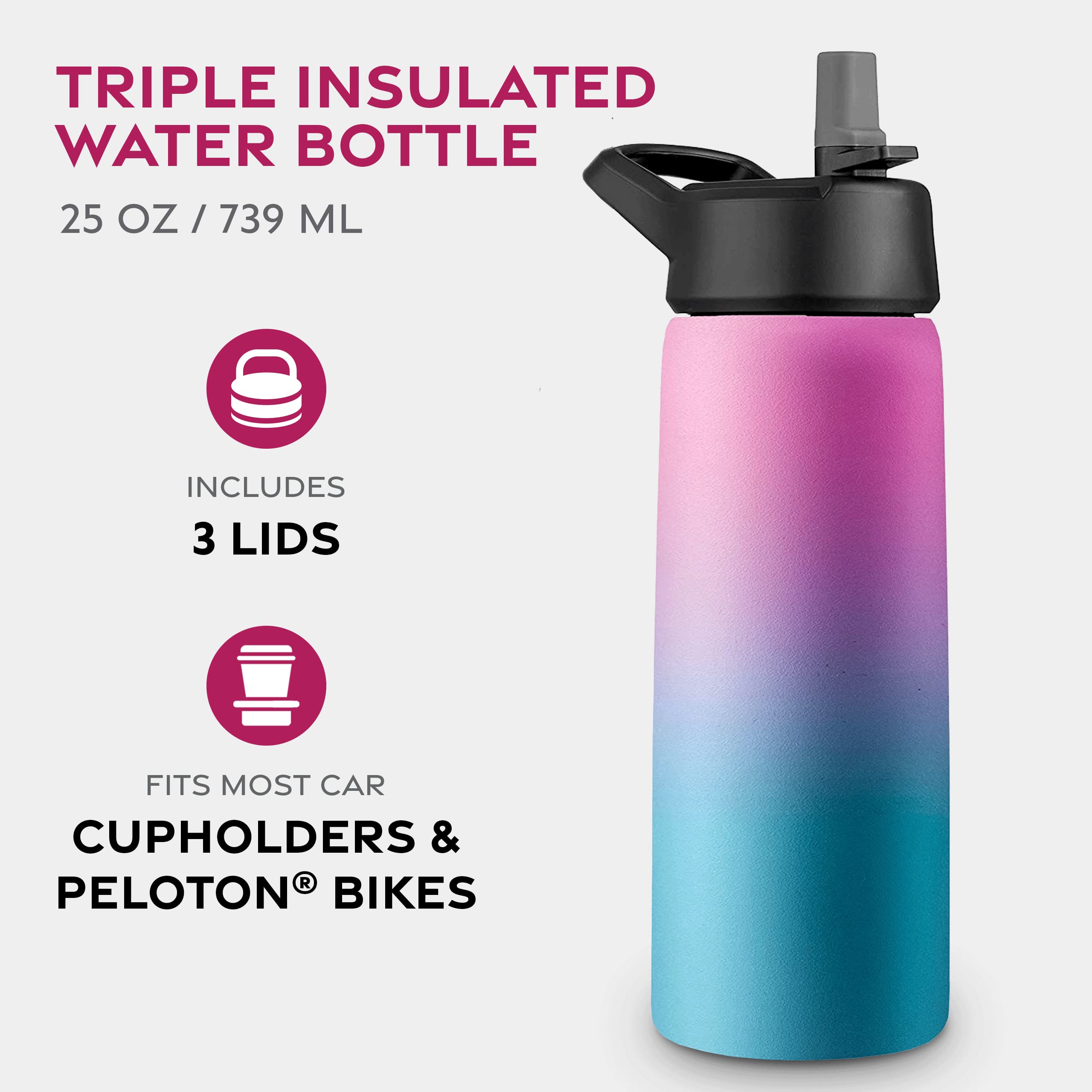 FineDine bottle with three lids shows versatile sipping on the go