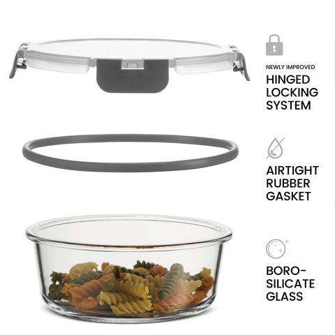 FineDine microwave-safe oven-safe glass container ready for quick reheats after cooking.
