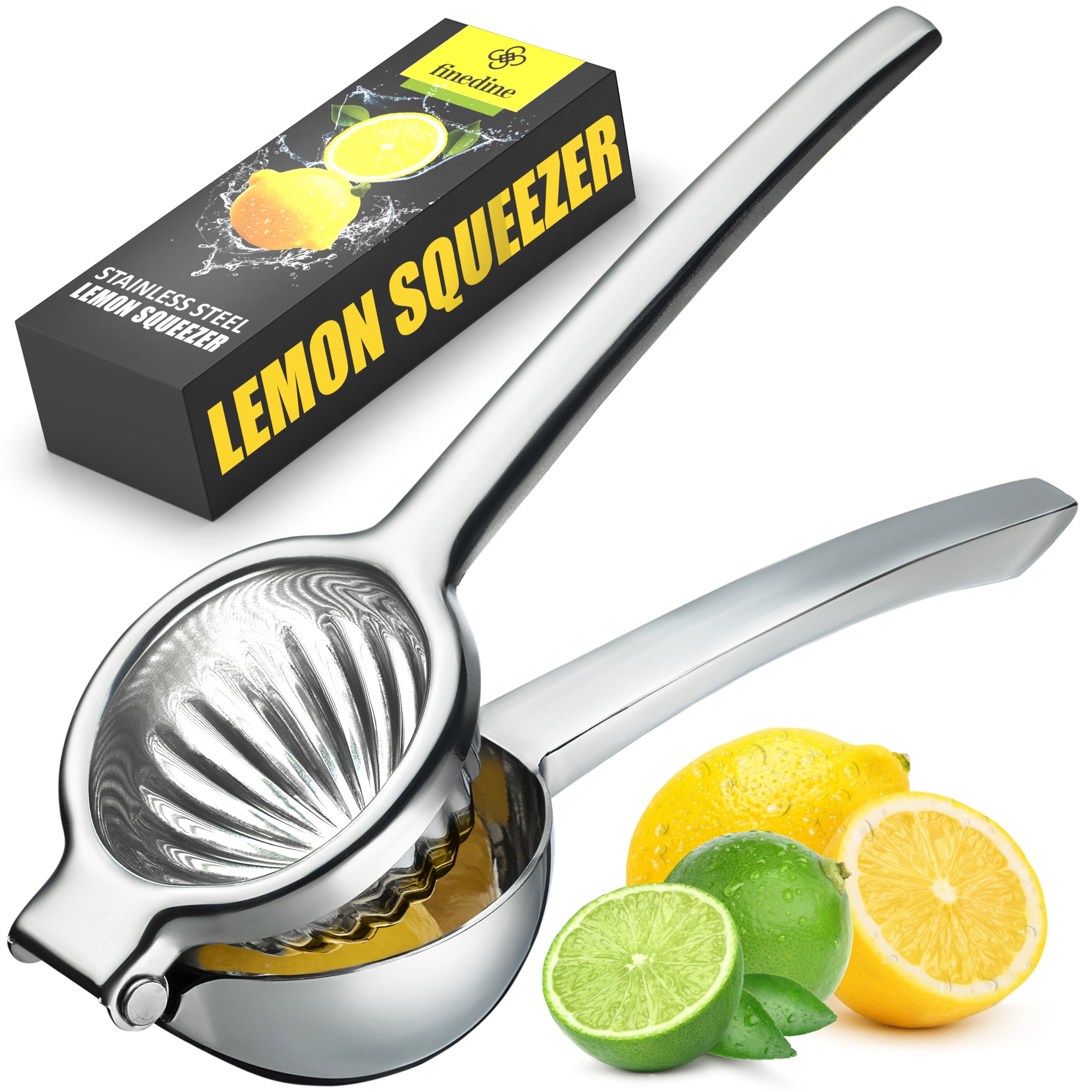 FineDine Premium Lemon Squeezer front view showing durable stainless steel finish.