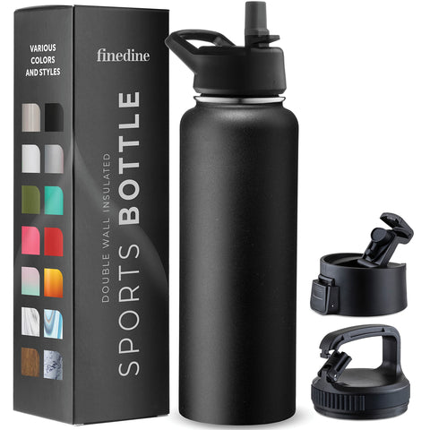 FineDine triple-walled bottle inky raven black front view shows durable finish and silhouette