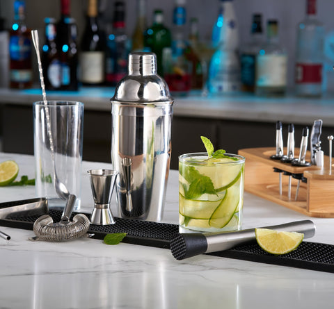 FineDine wooden stand with recipe book keeps tools organized.