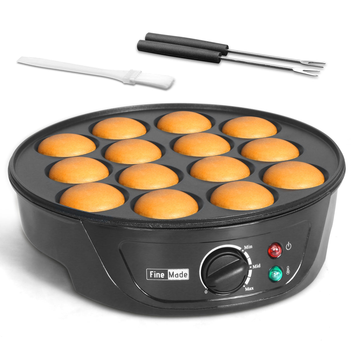 FineMade 14-slot mini pancakes maker front view for quick family breakfasts