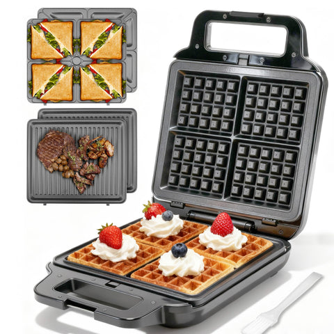FineMade belgian waffle maker with removable plates for quick cleanup and versatile cooking