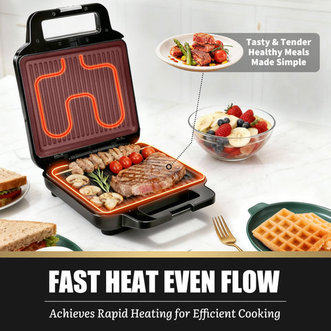 FineMade large family waffle iron serves multiple waffles at once