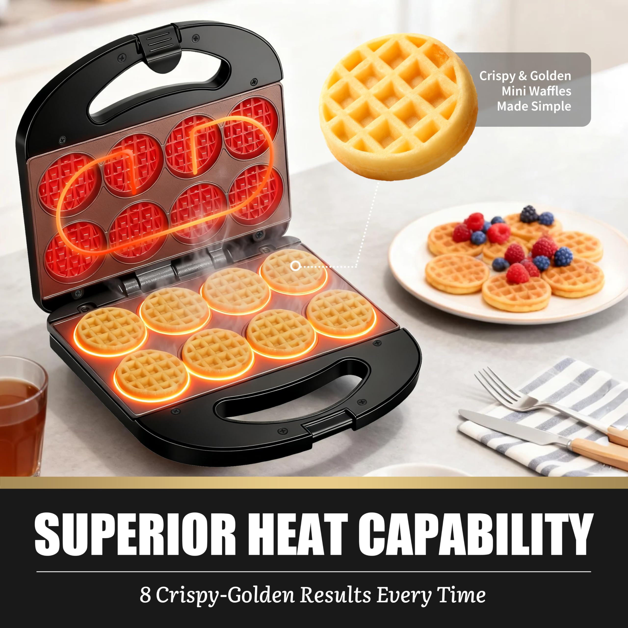 FineMade non-stick surface helps waffles release cleanly and reduces cleanup time.