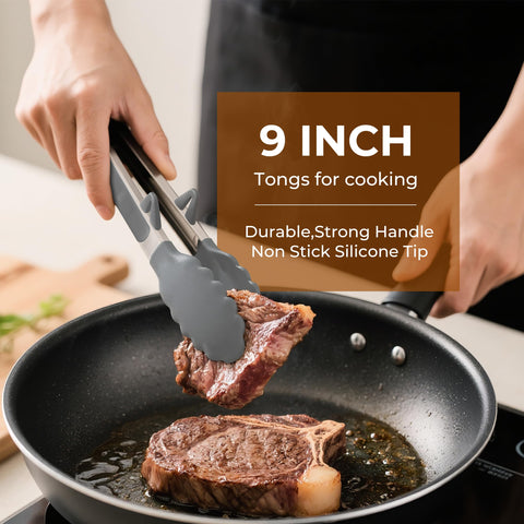 9 inch and 12 inch tong heads glide on nonstick surfaces.
