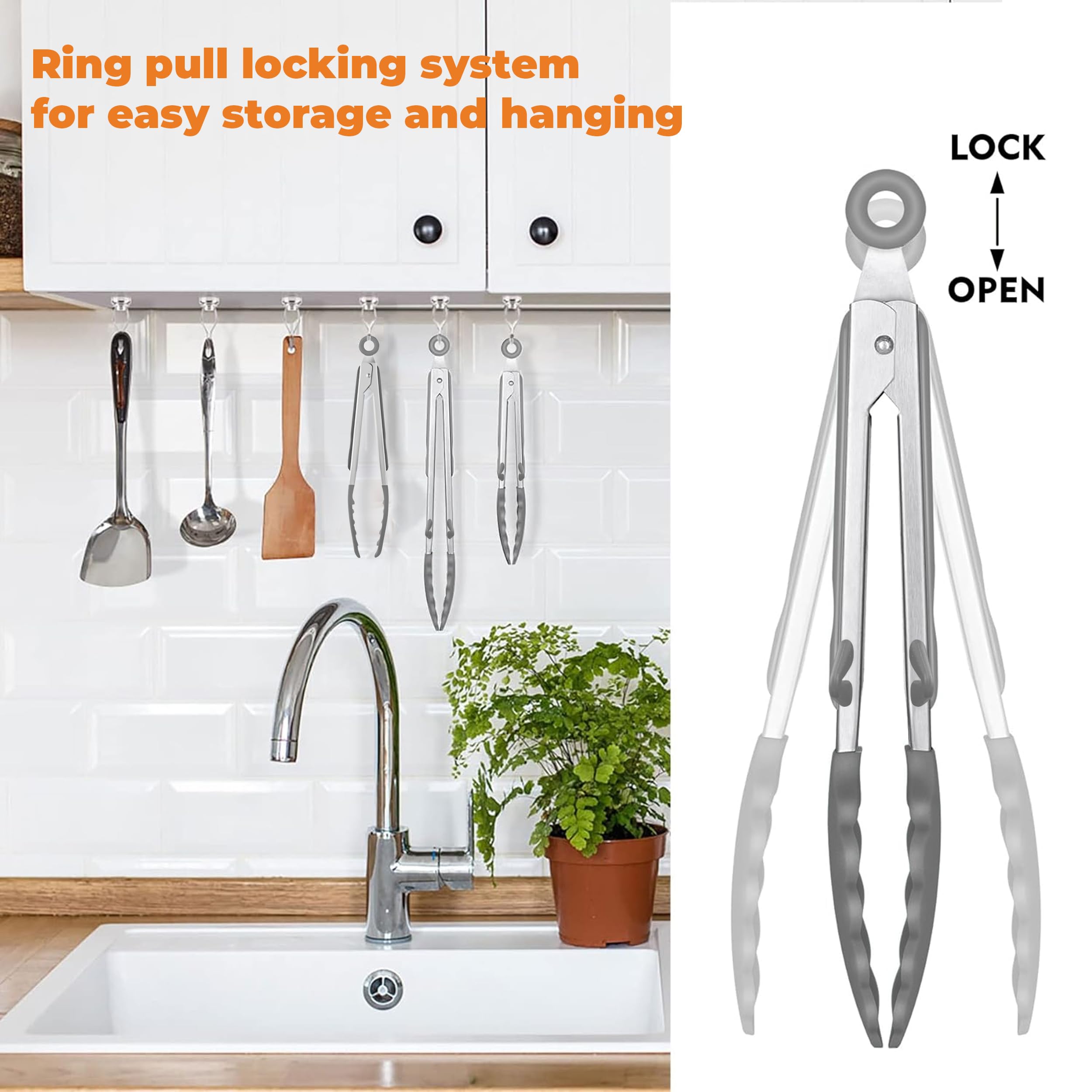 Versatile tongs for salad, pasta, grilling and air fryer tasks.