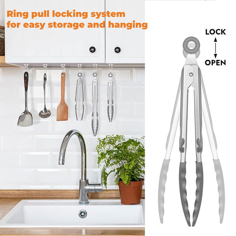Versatile tongs for salad, pasta, grilling and air fryer tasks.
