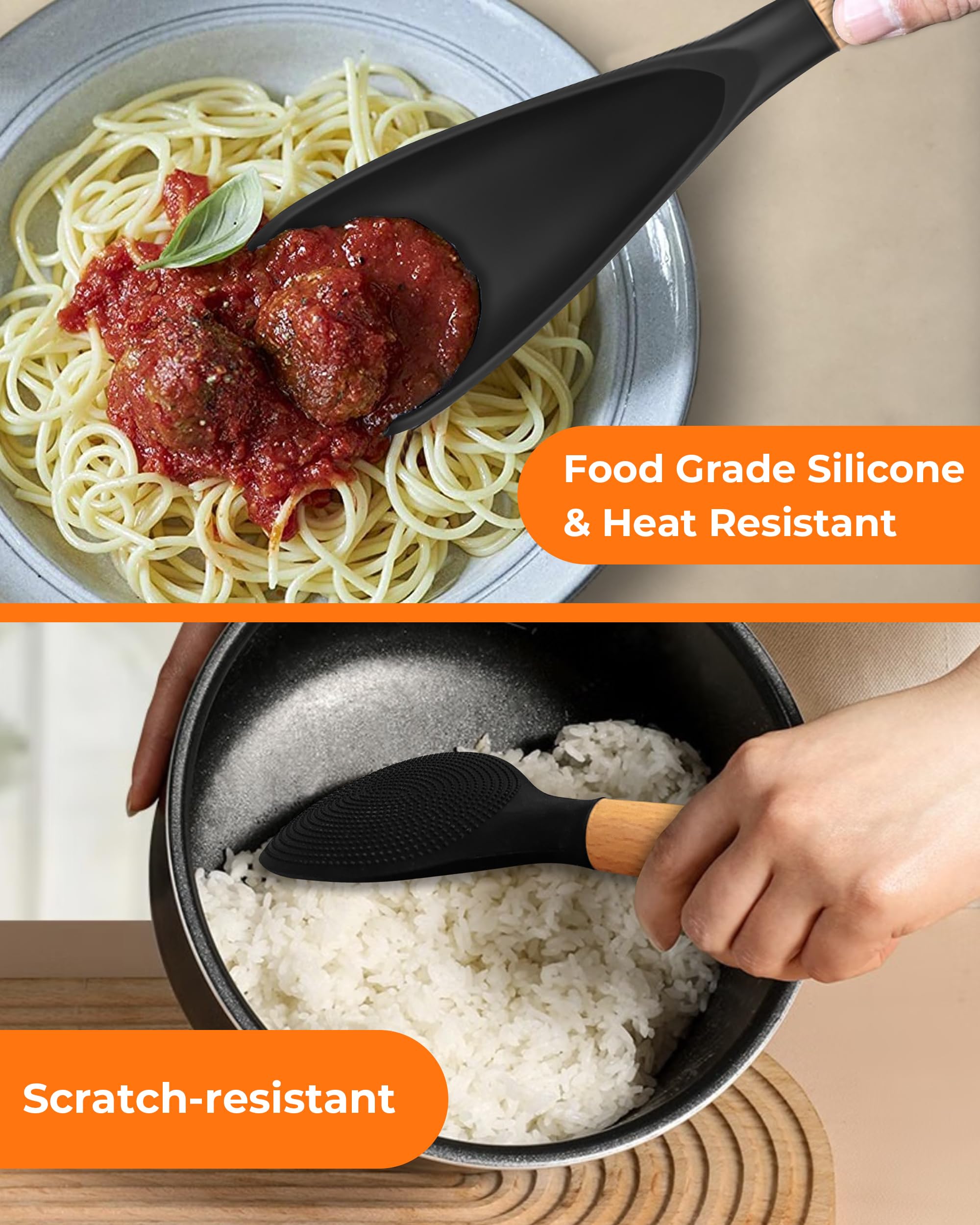 FINENUT heat-resistant silicone spatula-spoon stays cool to touch during cooking