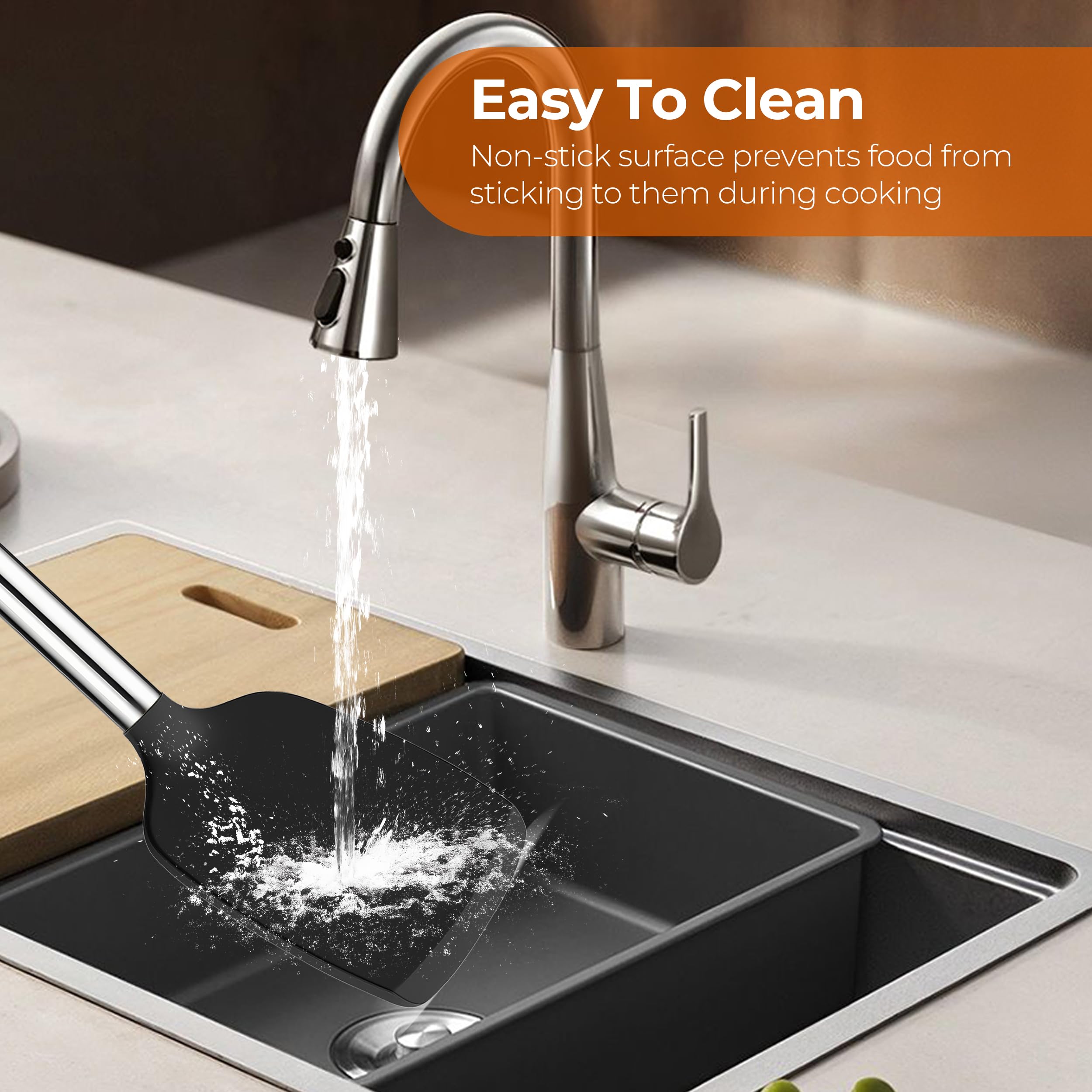 Finenut silicone spatula dishwasher safe and hang-ready for easy storage.