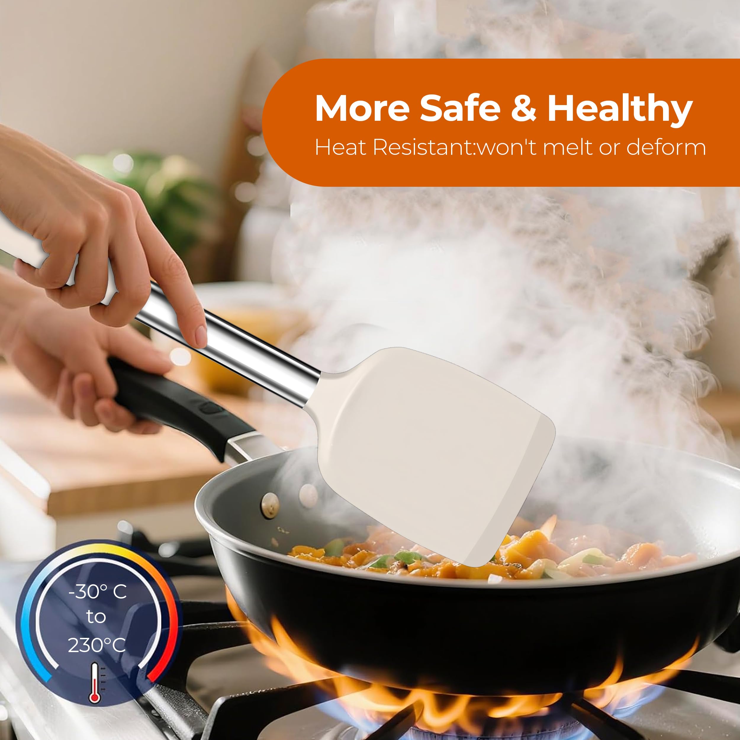 FINENUT silicone spatula handle detail with ergonomic grip and heat-safe silicone