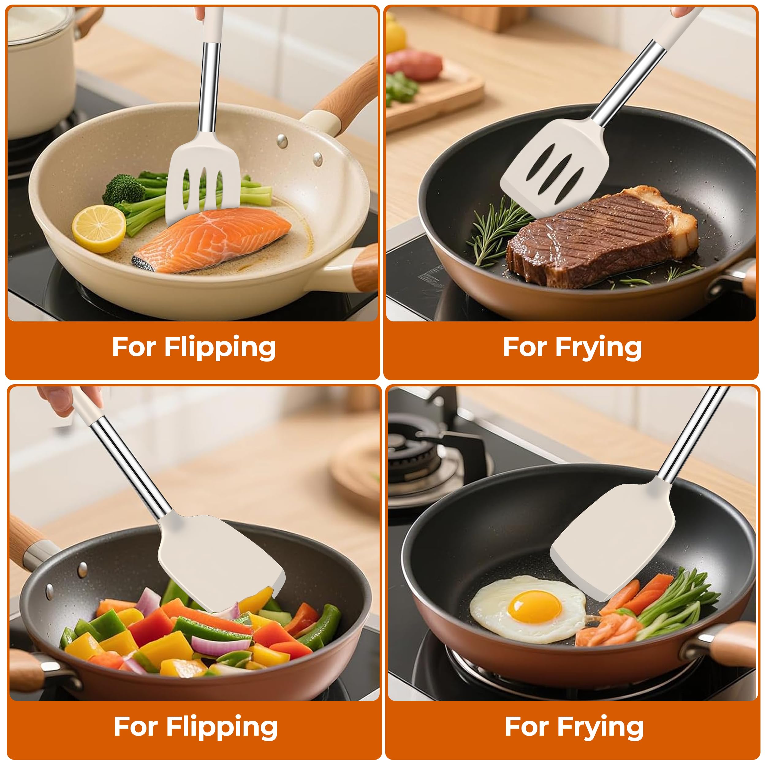 FINENUT silicone spatula slotted head closeup for draining fats while cooking