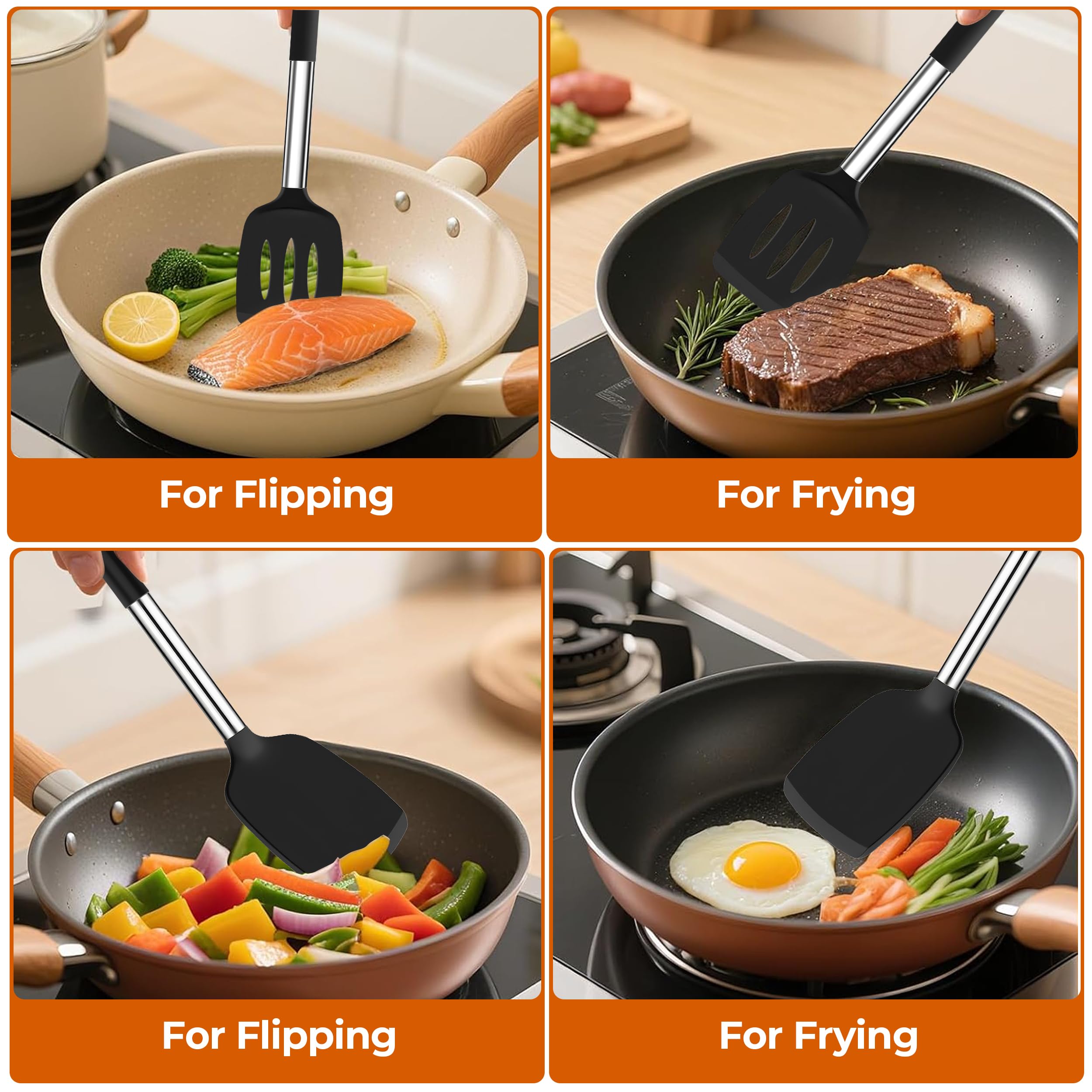 Finenut silicone spatula with slotted head for draining fats while frying.