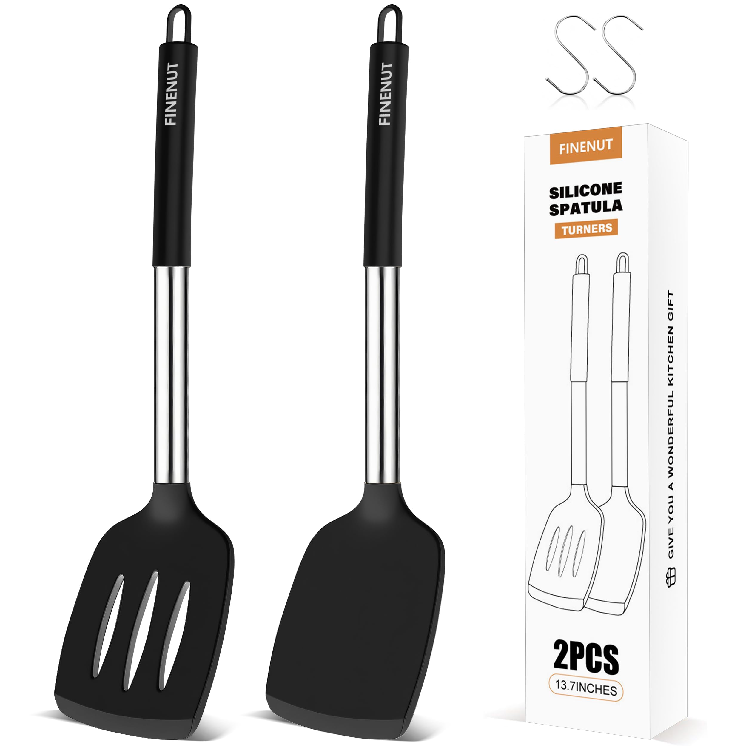 Finenut silicone spatula solid head for delicate flipping on nonstick pans.