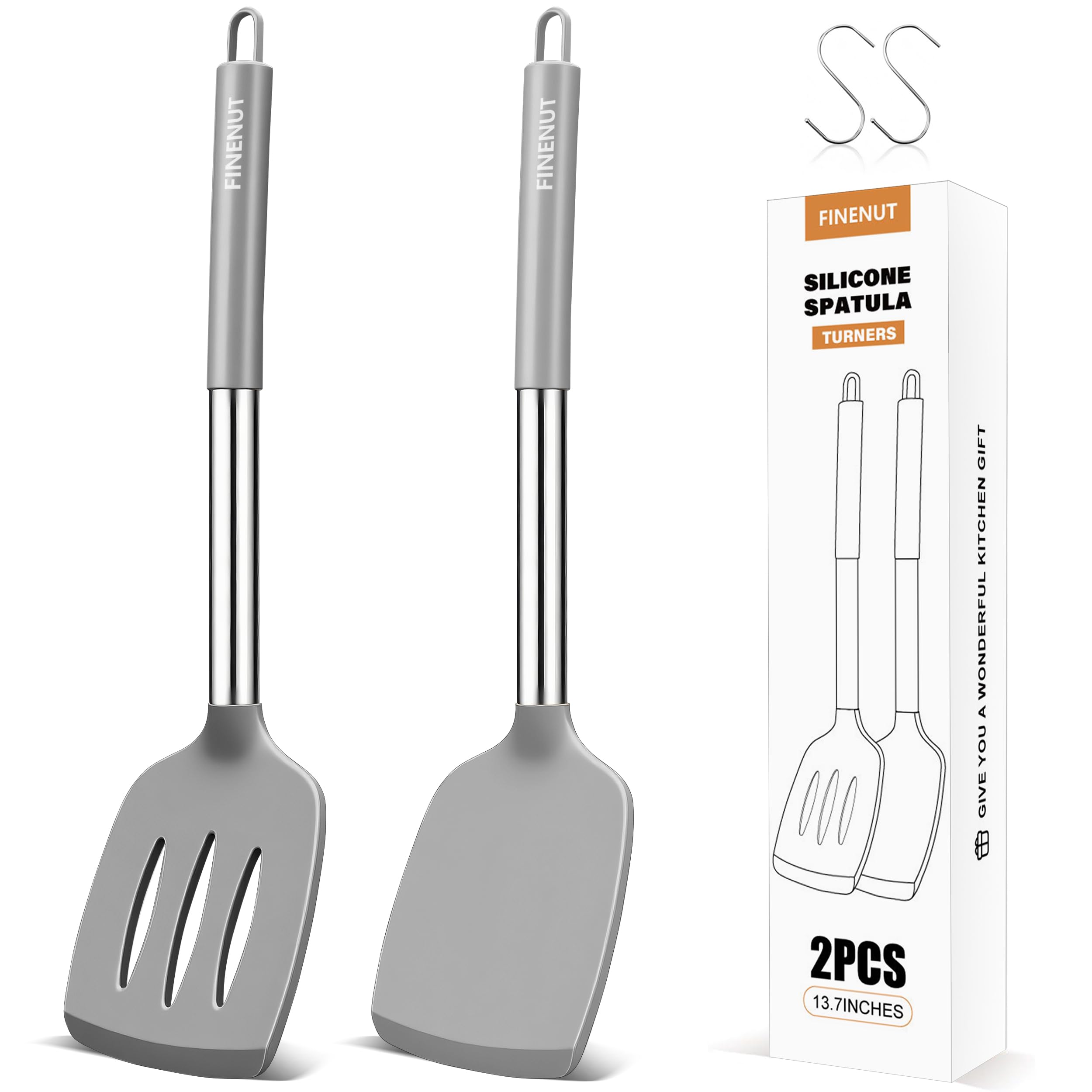 FINENUT solid spatula in gray lifting pancakes from a nonstick pan