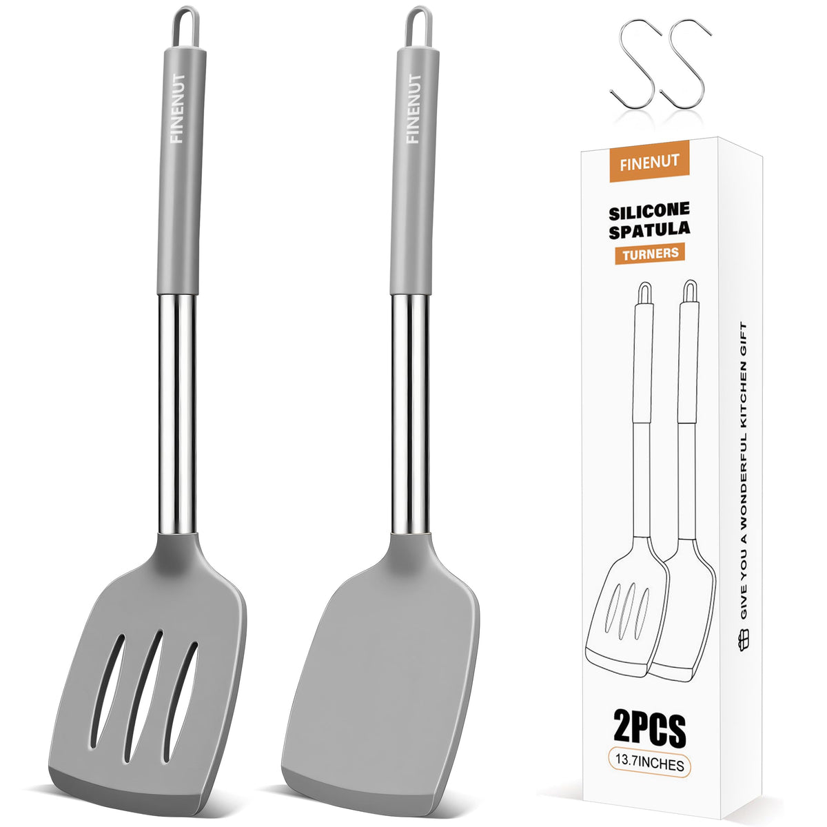 FINENUT solid spatula in gray lifting pancakes from a nonstick pan