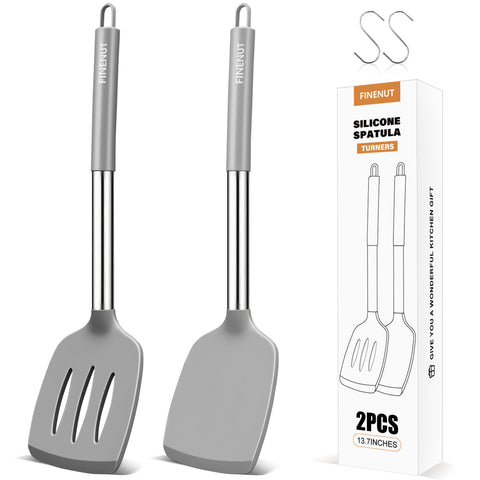 FINENUT solid spatula in gray lifting pancakes from a nonstick pan