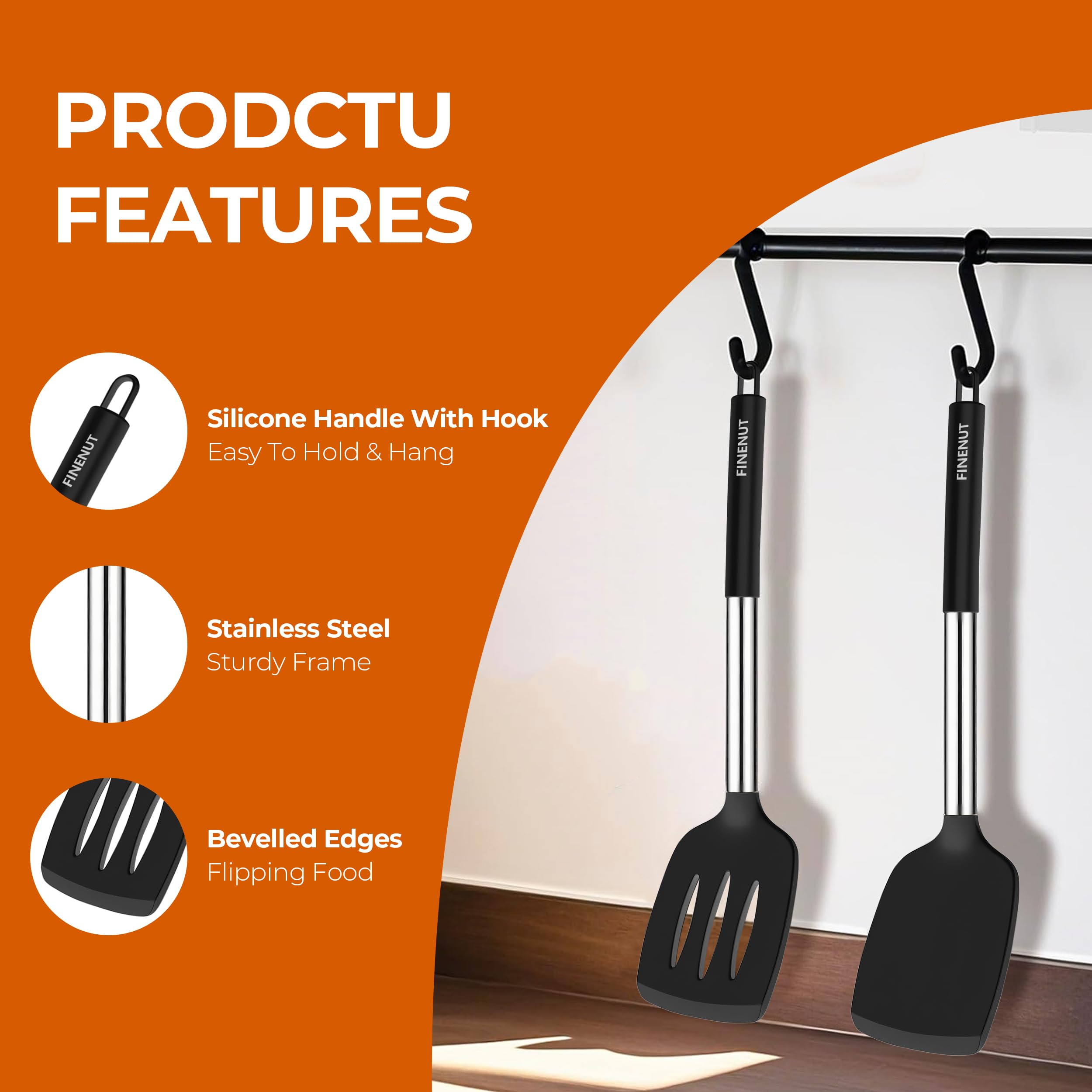 Finenut silicone spatula sturdy non-slip handles prevent heat transfer.