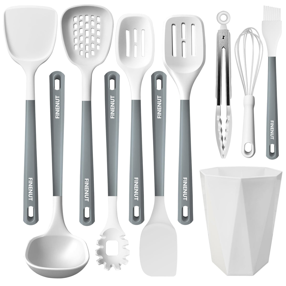 FINENUT silicone spatula for nonstick pans, heat resistant and safe.