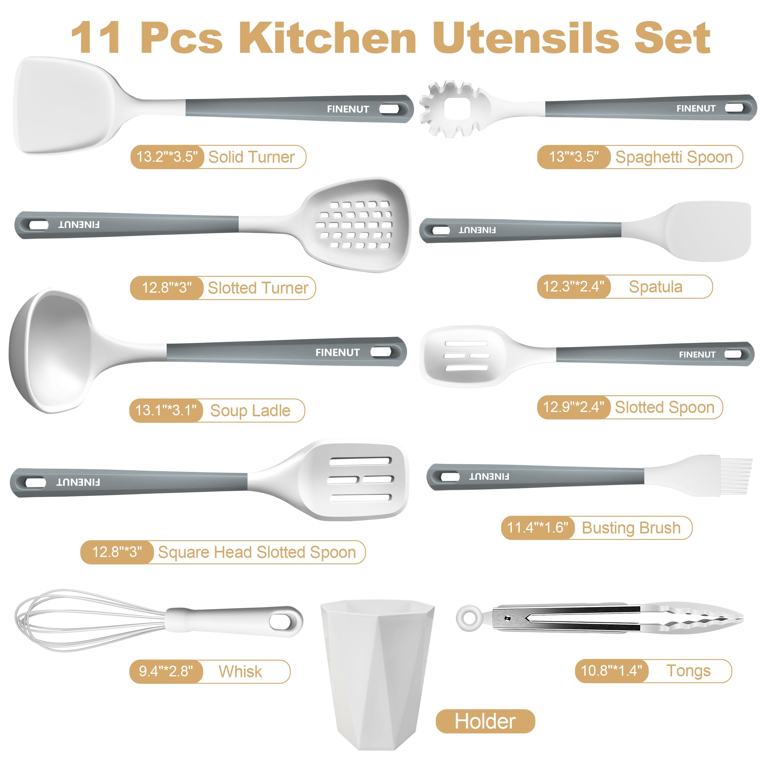 FINENUT silicone spoon ideal for stirring sauces without scratching surfaces.